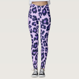 Leggings Impresión de animal morado de leopardo negro gris
