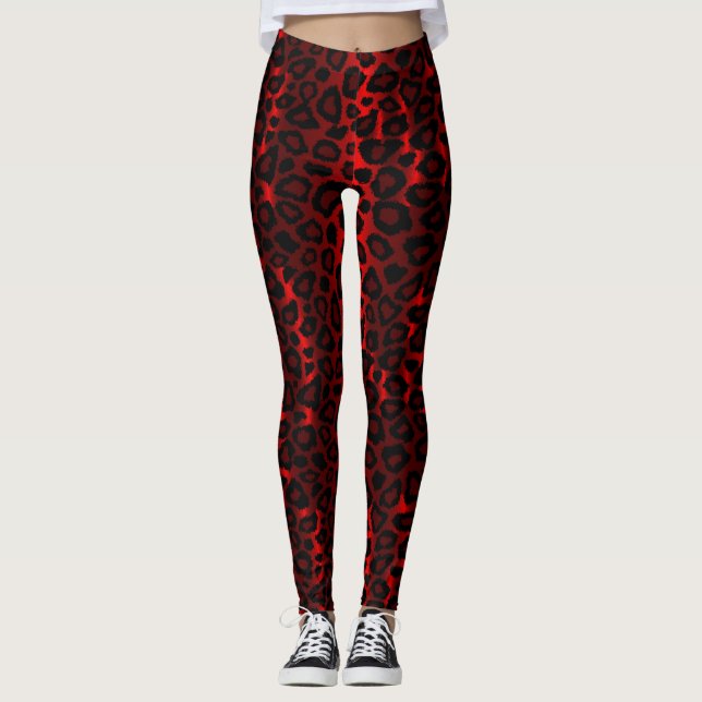 Leggings Impresión de animal oscuro del leopardo rojo (Anverso)