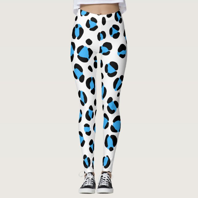 Leggings Impresión de animales de leopardo blanco azul negr (Anverso)