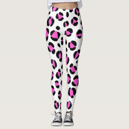 Leggings Impresión de animales de leopardo blanco rosado