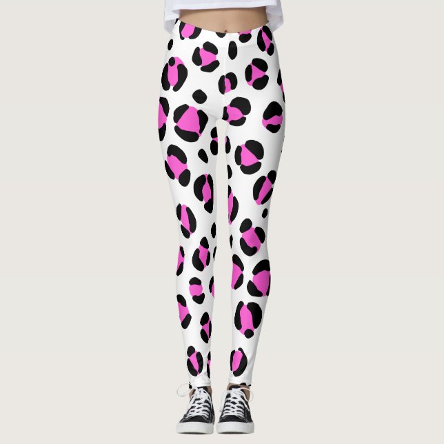 Leggings Impresión de animales de leopardo blanco rosado (Anverso)