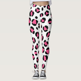 Leggings Impresión de animales de leopardo blanco rosado