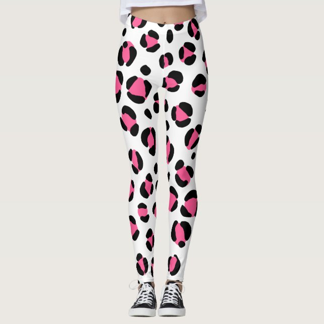 Leggings Impresión de animales de leopardo blanco rosado (Anverso)