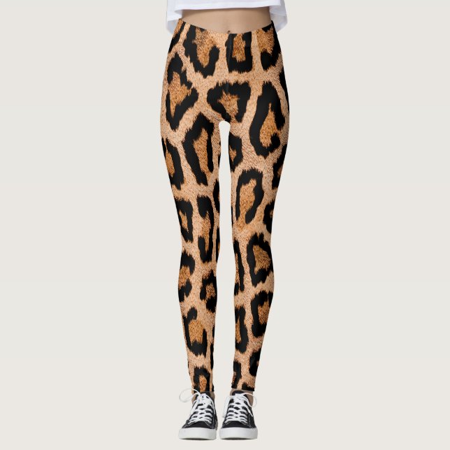 Leggings Impresión de animales de leopardo negro amarillo (Anverso)