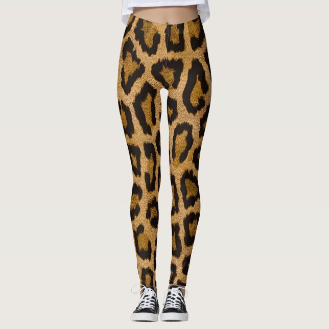 Leggings Impresión de animales de leopardo negro amarillo m (Anverso)