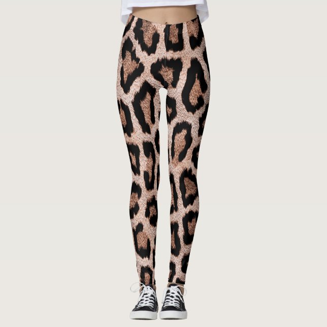 Leggings Impresión de animales de leopardo negro amarillo m (Anverso)
