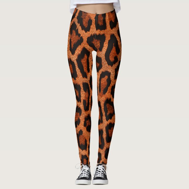 Leggings Impresión de animales de leopardo negro amarillo r (Anverso)