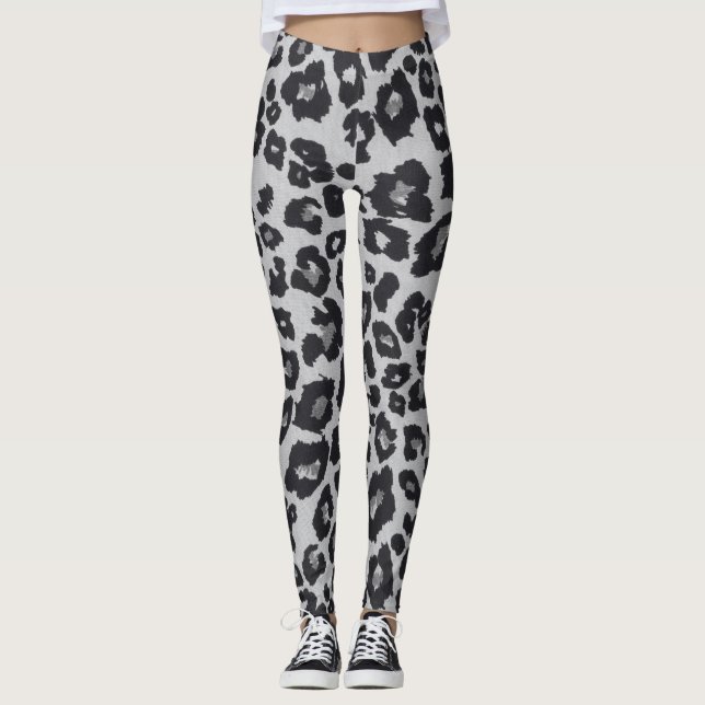 Leggings Impresión de animales de leopardo negro gris marró (Anverso)