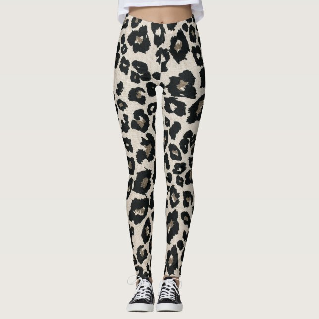 Leggings Impresión de animales de leopardo negro gris marró (Anverso)