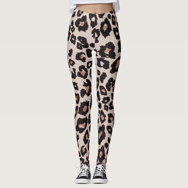 Leggings Impresión de animales de leopardo negro gris marró (Anverso)