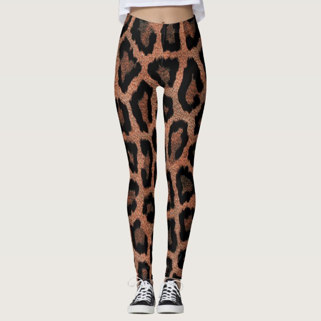Leggings Impresión de animales de leopardo negro marrón roj (Anverso)