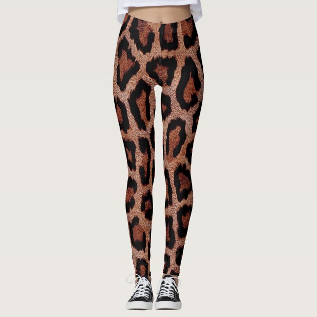 Leggings Impresión de animales de leopardo negro rojo dorad (Anverso)