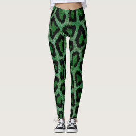 Leggings Impresión de animales de leopardo negro verde