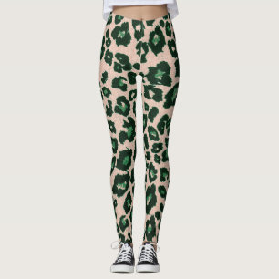 Leggings Impresión de animales de leopardo negro verde marr