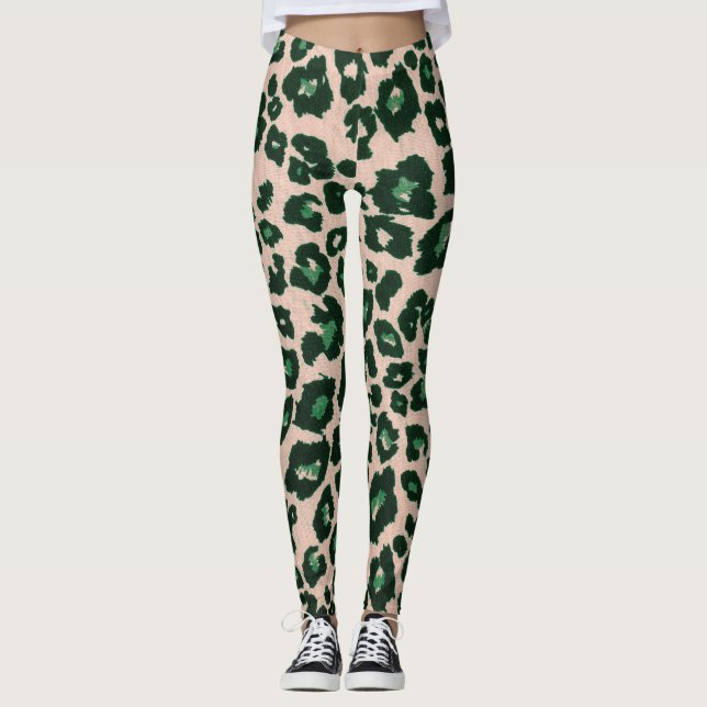 Leggings Impresión de animales de leopardo negro verde marr (Anverso)