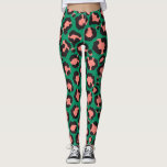 Leggings Impresión de animales de leopardo verde negro rosa<br><div class="desc">Este diseño moderno y de moda es perfecto para una clientela elegante. Cuenta con una huella animal de safari verde claro, rosa coral pintado a mano, negro y negro. Es elegante, genial, artístico y único. ***NOTA DE DISEÑO IMPORTANTE: Para cualquier solicitud de diseño personalizado, como solicitudes de productos coincidentes, cambios...</div>
