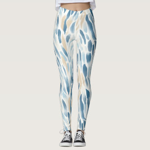 Leggings Impresión de animales de resumen de crema azul