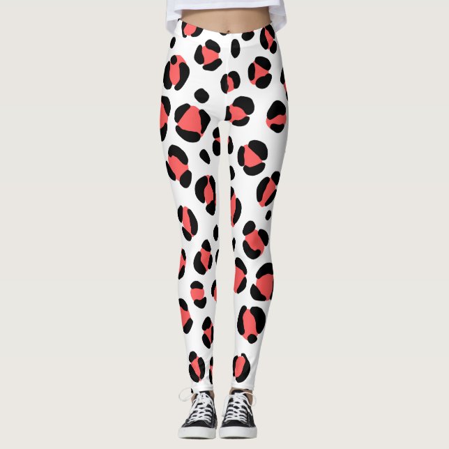 Leggings Impresión de animales del Leopardo Blanco Rojo (Anverso)