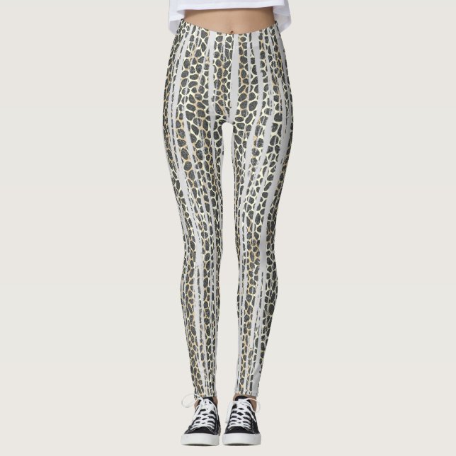 Leggings Impresión de animales modernos con bandas mosaicas (Anverso)
