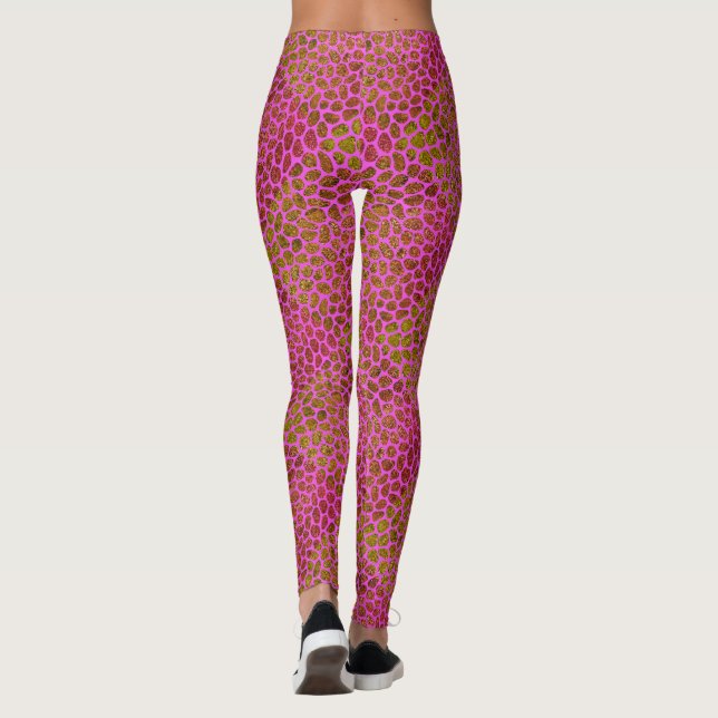 Leggings Impresión de animales modernos de mosaico en rosa  (Reverso)