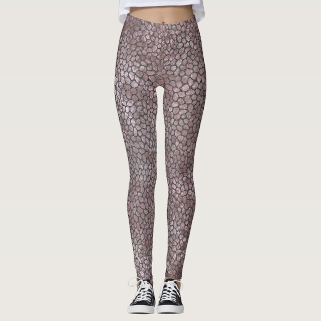 Leggings Impresión de animales modernos de mosaico rosa y g (Anverso)