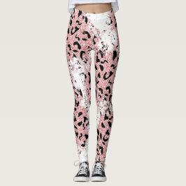 Leggings Impresión de animales rosados y negros en blanco