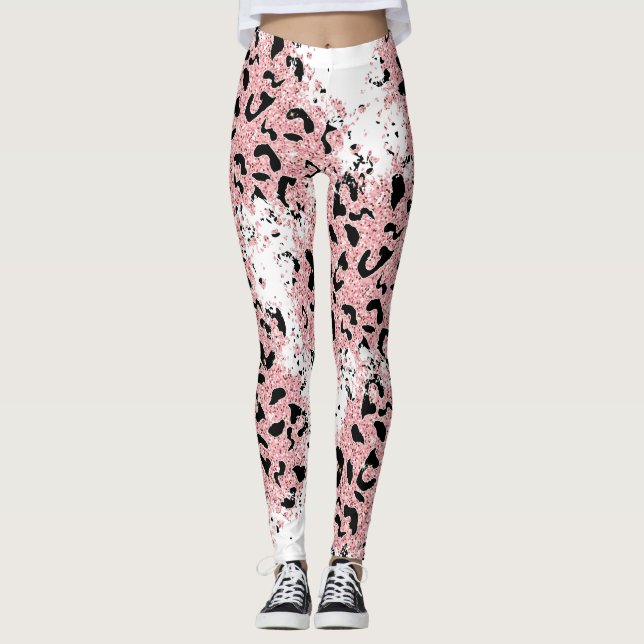 Leggings Impresión de animales rosados y negros en blanco (Anverso)