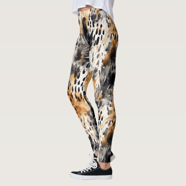 Leggings Impresión de animales salvajes de leopardo negro d (Izquierda)