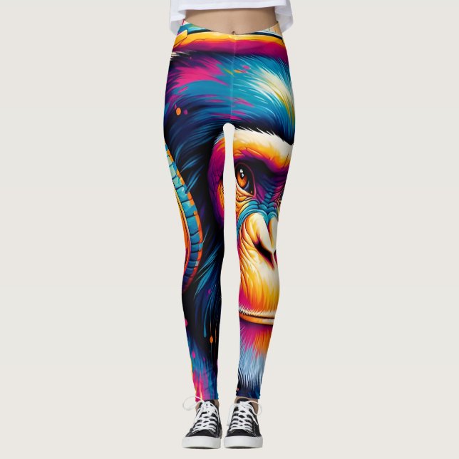 Leggings Impresión de arte de chimpancé de gorila de mono d (Anverso)