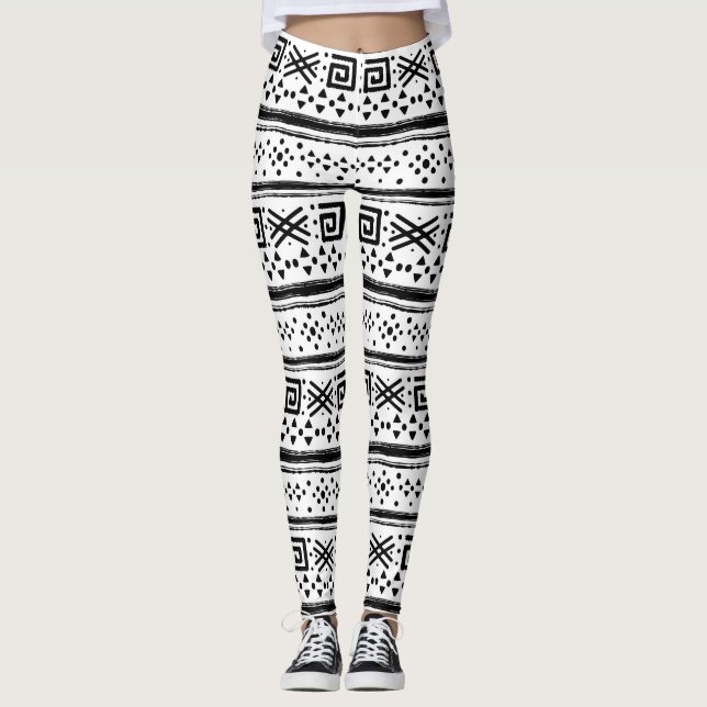 Leggings Impresión de arte tribal de Boho étnico (Anverso)