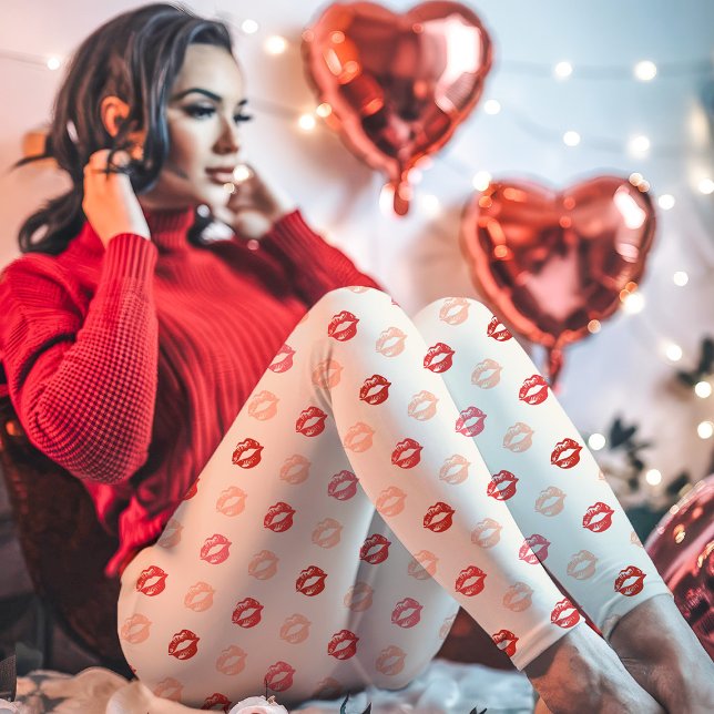 Leggings Impresión de Beso de lápiz labial rojo y rosa (Subido por el creador)