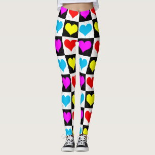 Leggings Impresión de bloques geométricos de corazones de a