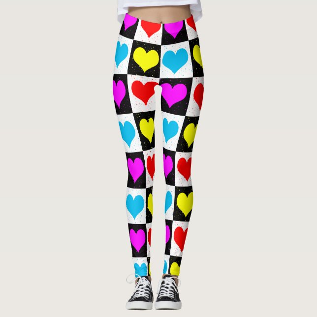 Leggings Impresión de bloques geométricos de corazones de a (Anverso)