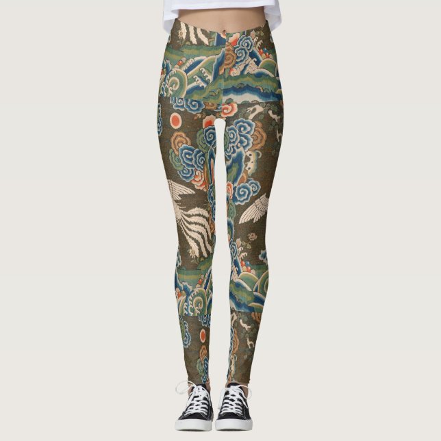 Leggings Impresión de bordado de seda de pájaro blanco chin (Anverso)