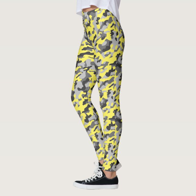 Leggings Impresión de camo negro, gris y amarillo a la moda (Izquierda)