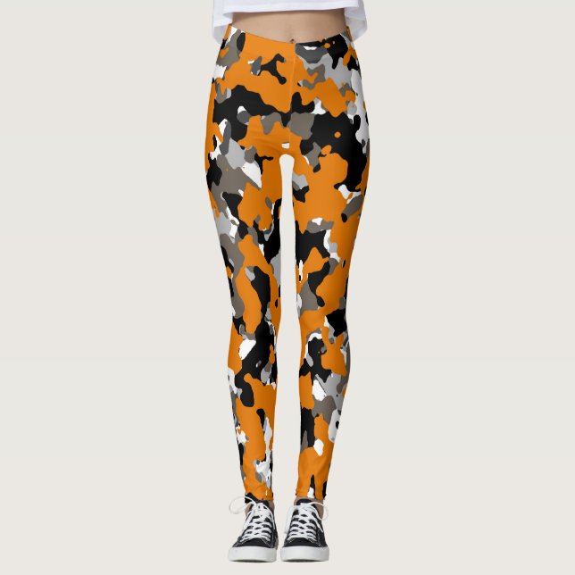 Leggings Impresión de camuflaje de Tan gris negro naranja (Anverso)