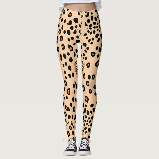 Leggings Impresión de cara de leopardo feroz (Anverso)