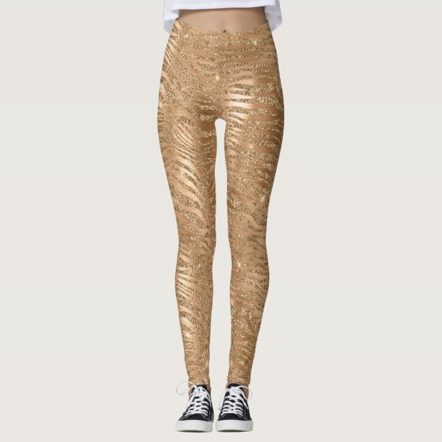 Leggings Impresión de cebra dorada glitzy Purpurina (Anverso)