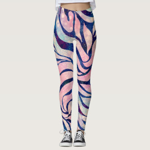 Leggings Impresión de cebra holográfica y azul metálico