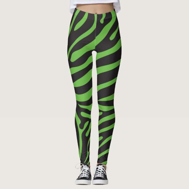 Leggings Impresión de cebra verde negro y limón (Anverso)