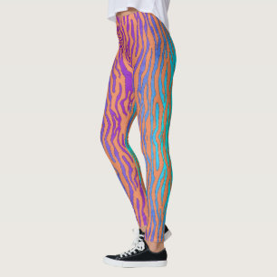 Leggings impresión de cebra verde y púrpura naranja