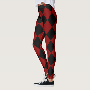 Leggings Impresión de cheques de diamantes negros y rojos
