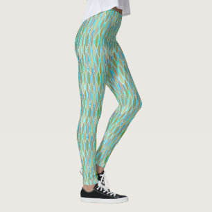 Leggings Impresión de cinta de medio siglo, turquesa y tan
