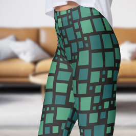 Leggings Impresión de Cubismo Verde Audaz