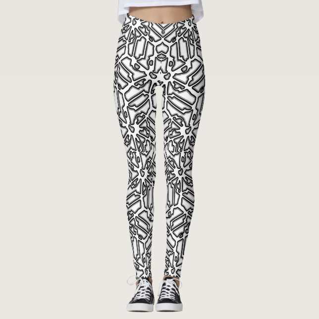 Leggings Impresión de diseño de Maze monocromo (Anverso)