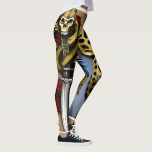 Leggings Impresión de esquema de oro metálico de mariposa a