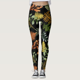 Leggings Impresión de floral colorida de color oscuro Fern