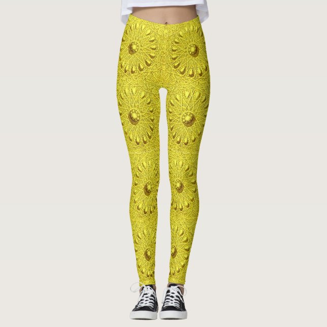 Leggings impresión de flores abstractas de época amarilla (Anverso)