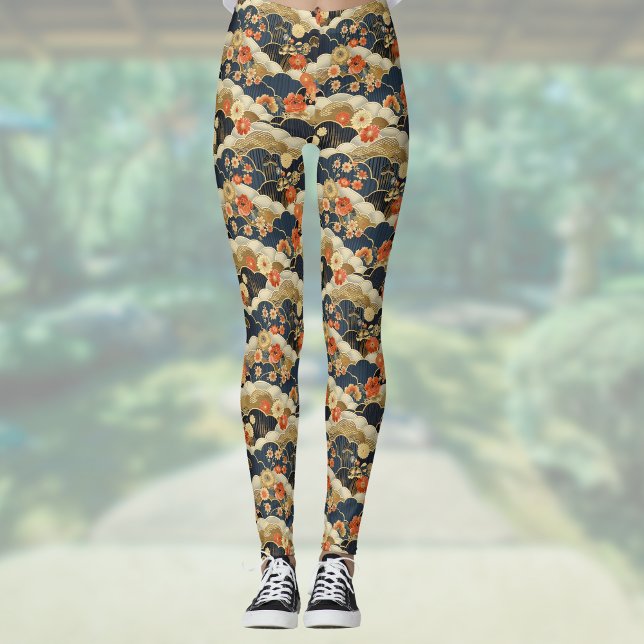 Leggings Impresión de flores Verde azuladas y nubes de esti (Subido por el creador)