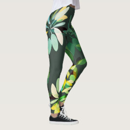 Leggings Impresión de follaje verde brillante estilo aventu